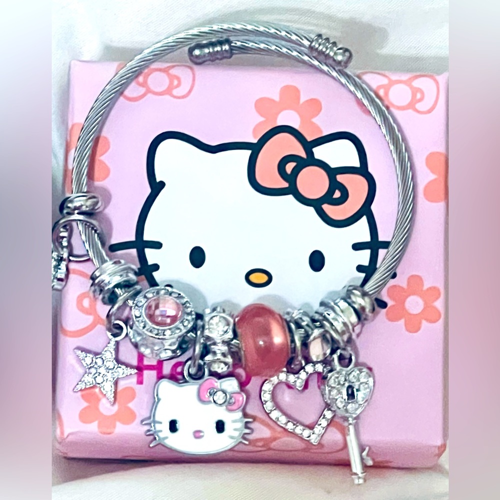 New Hello Kitty Charmed Adjustable Bracelet w/Box
